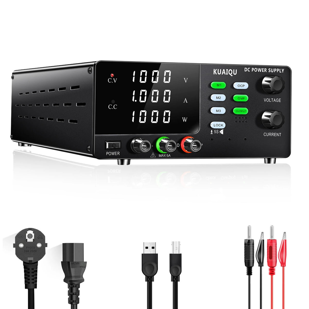 DC Power Supply 400V 600V 800V 1000V 1A RS-232 USB ommunication interfaces 4-Digit LCD Dual-Knob Encoder Memory Function OCP OVP Lock Bench Power Supply