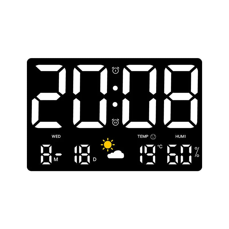 Large Digital Wall Clock with LED Display, Remote Control, Auto Brightness, Temperature, Humidity, Date, Week, 12/24H
