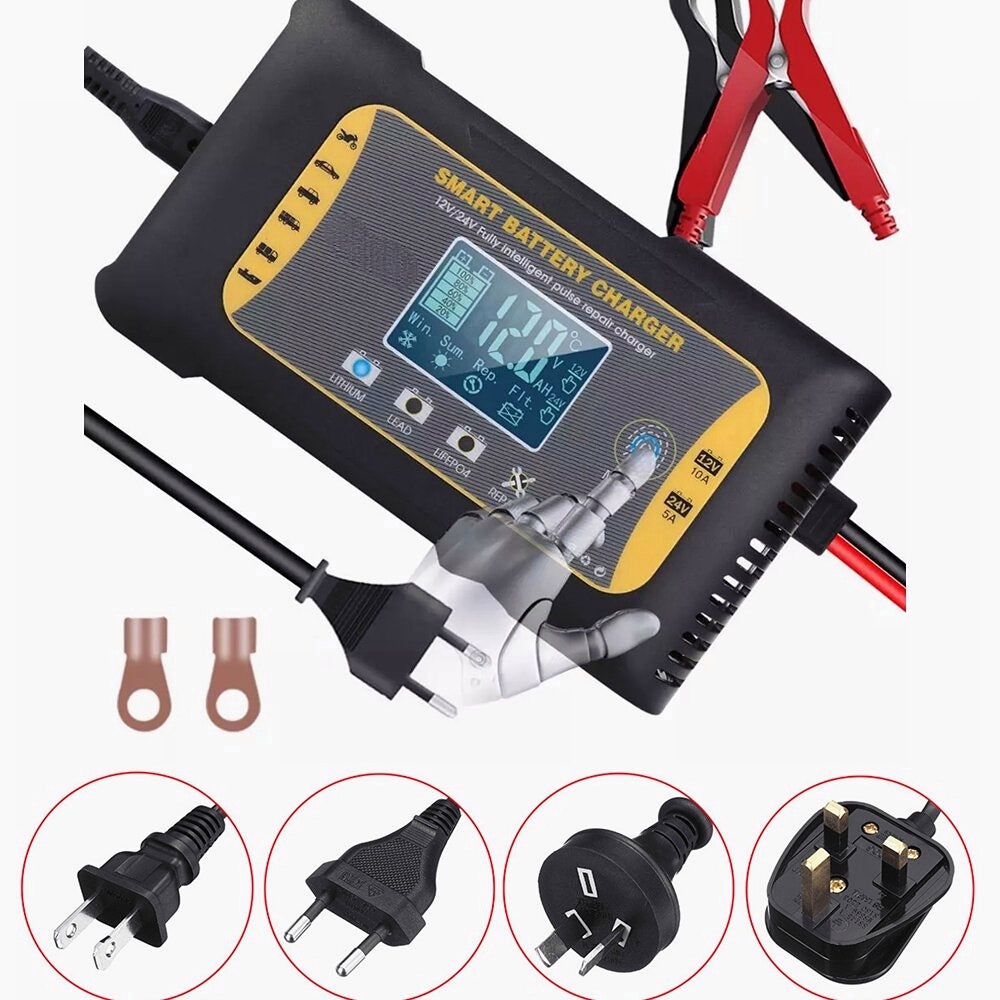 12V/24V 10A/5A 7-Stage Touch Screen Pulse Repair LCD Battery Charger For Lithium LiFePO4 Lead-Acid AGM GEL