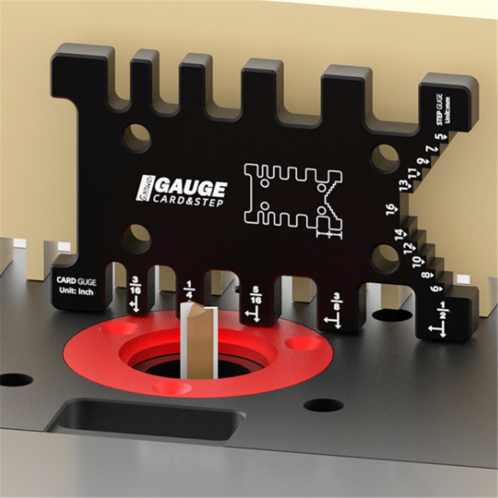 Aluminum Alloy Router Template Jig & Depth Gauge, Black, Inch & mm Sizes, Precision Woodworking Tool
