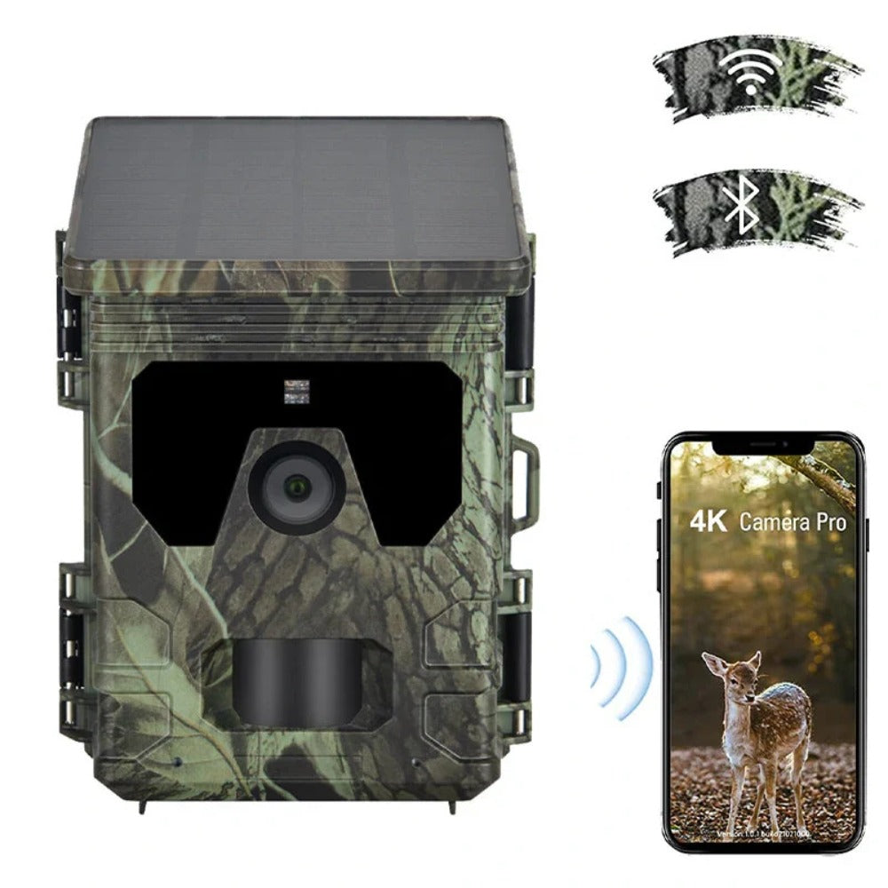4K 36MP Solar Powered Hunting Camera bluetooth WiFi Outdoors Surveillance Camera 2 inch TFT LCD Display APP Online Viewing for Wild Life Animals