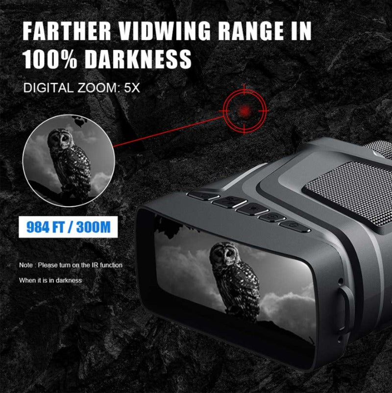 5X Zoom Infrared Night Vision Binoculars, 1080P HD, Dual Use, 7-Level IR Light, IP54 Waterproof, 300M Range for Outdoor Hunting