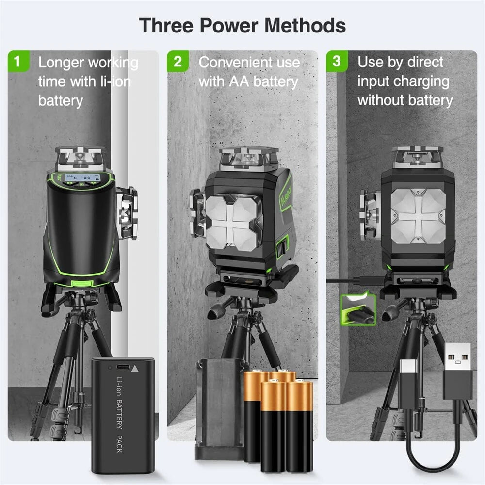 4D 16 Line Laser Level Self-Leveling LCD Screen Bluetooth Connectivity Rechargeable Battery IP54 Waterproof Type-C Charging