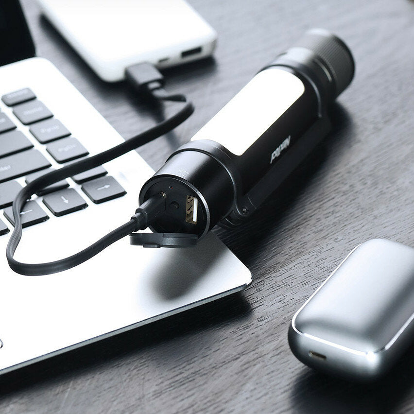 6-in-1 1000lm Dual-light Zoomable Alarm Flashlight USB-C Rechargeable Mobile Power Bank Magnetic Camping Work Light