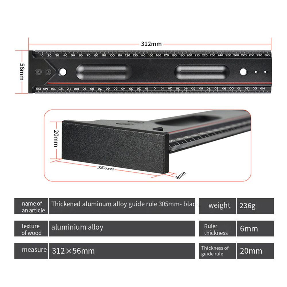 Multi-Use Aluminum Ruler with Laser Engraving, Durable Design, Adjustable Angles - Black & Red Options Available