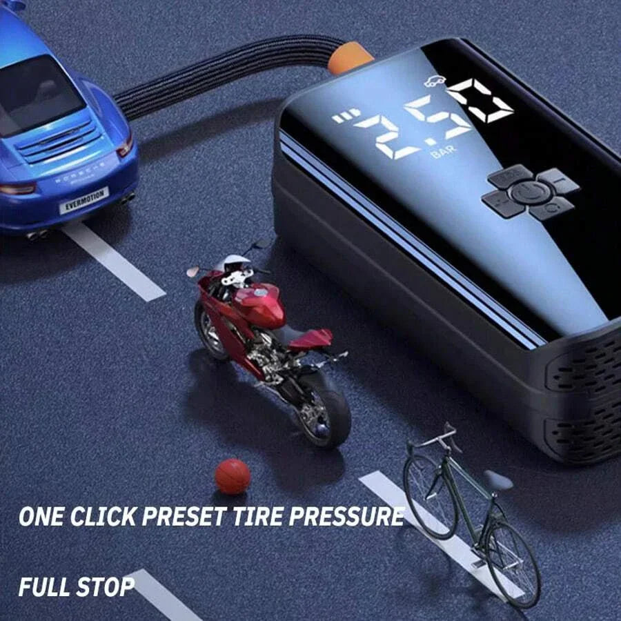 80W Smart Wireless Bike Pump - 150PSI, 3600mAh, Digital Display, Quiet, for Motorcycle/Car/Bike/Boat/Ball
