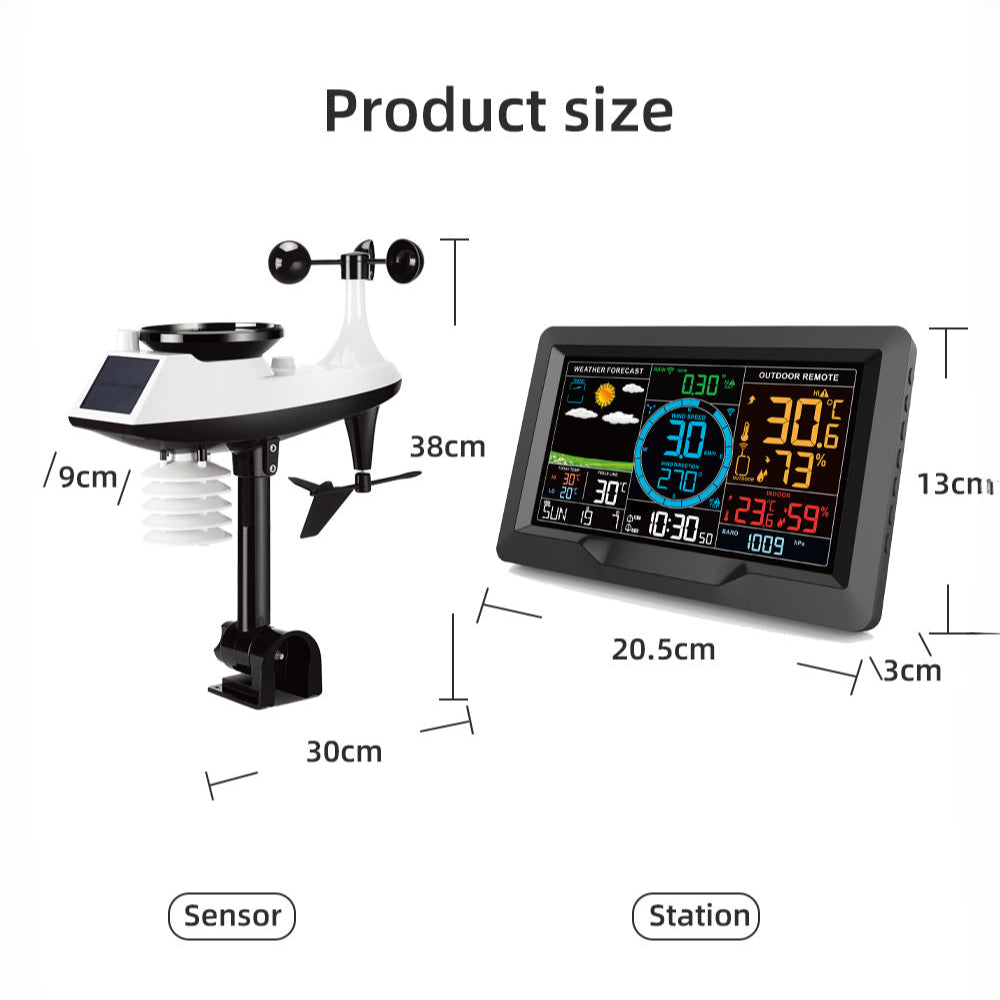 Wireless Weather Station Clock - Indoor/Outdoor Thermometer & Hygrometer with Forecast, Wind/Rain/Moon, Air Pressure Sensor