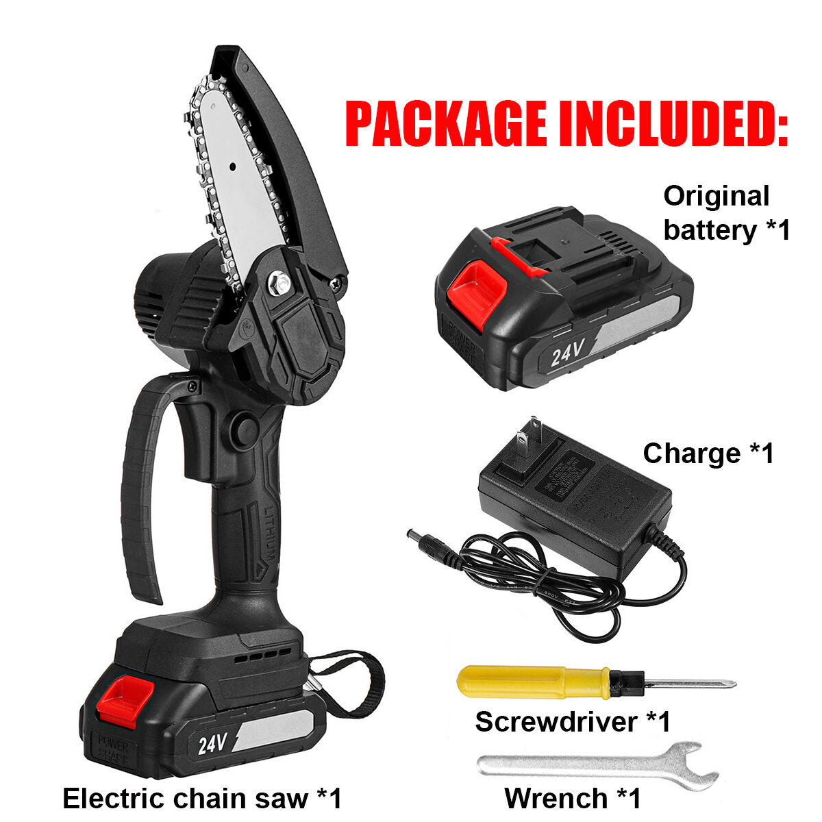 4inch 24V Rechargeable Brushless Electric Chain Saw Woodworking Tool Wood Cutter ChainSaws