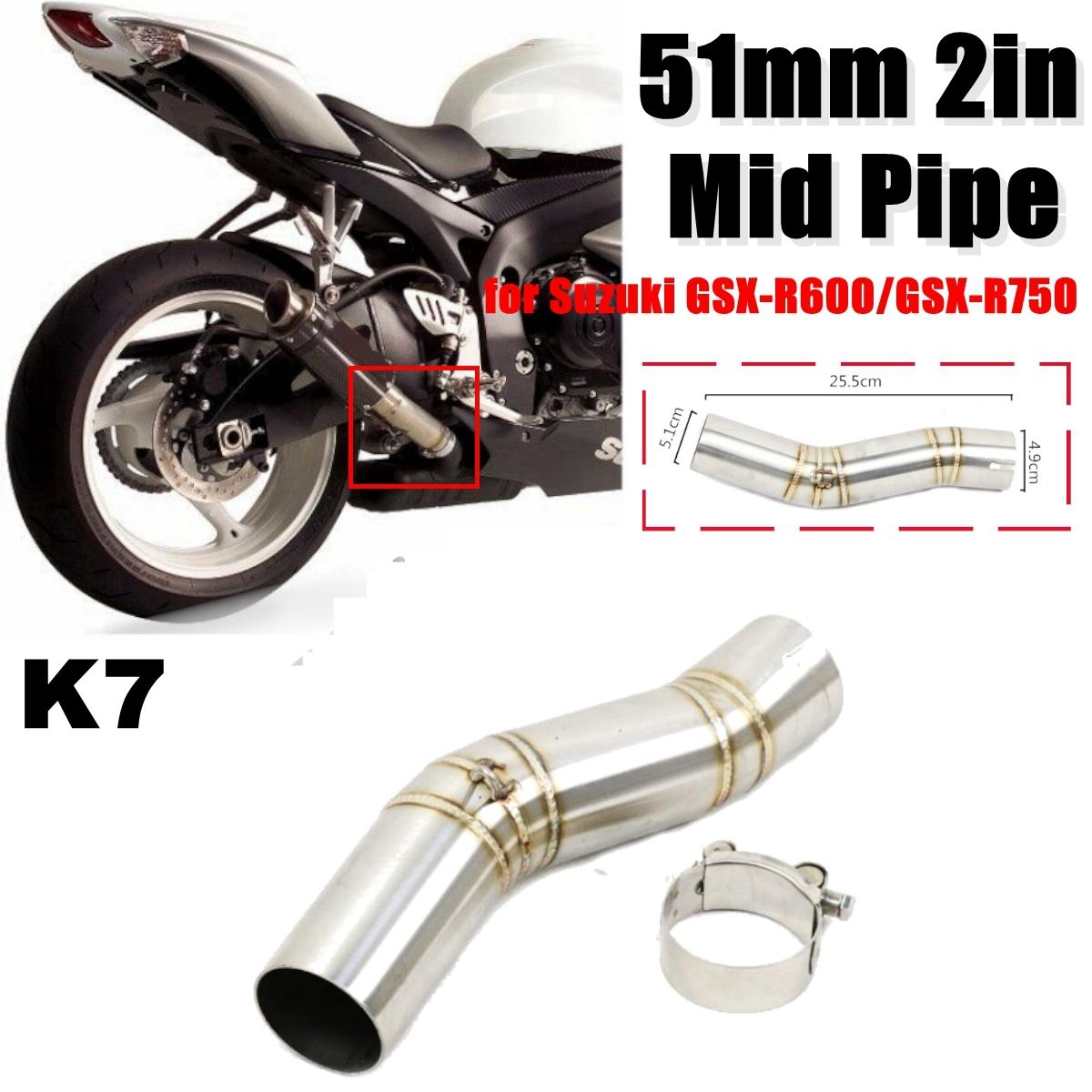 51mm Mid Exhaust Link Middle Connect Muffler Pipe Stainless Steel For Suzuki GSX R600 R750 K6/K7/K8 Motorcycle