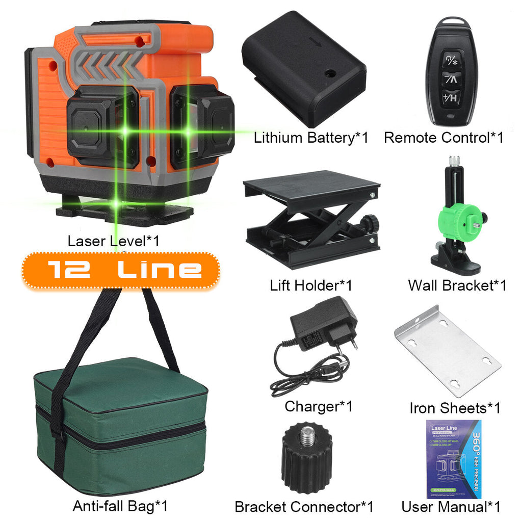 16/12/8 Line 4D Green Laser Level Meter 360 Horizontal And Vertical Cross Self-Leveling Measurement Super Laser Beam