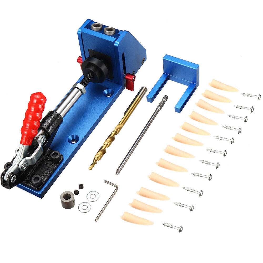 Blue Aluminum Alloy Diagonal Puncher Kit for Wood Drilling, Adjustable Pocket Jig with 9.5mm Drill Bit, 1 Set