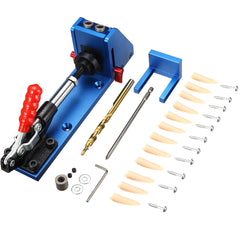 Blue Aluminum Alloy Diagonal Puncher Kit for Wood Drilling, Adjustable Pocket Jig with 9.5mm Drill Bit, 1 Set