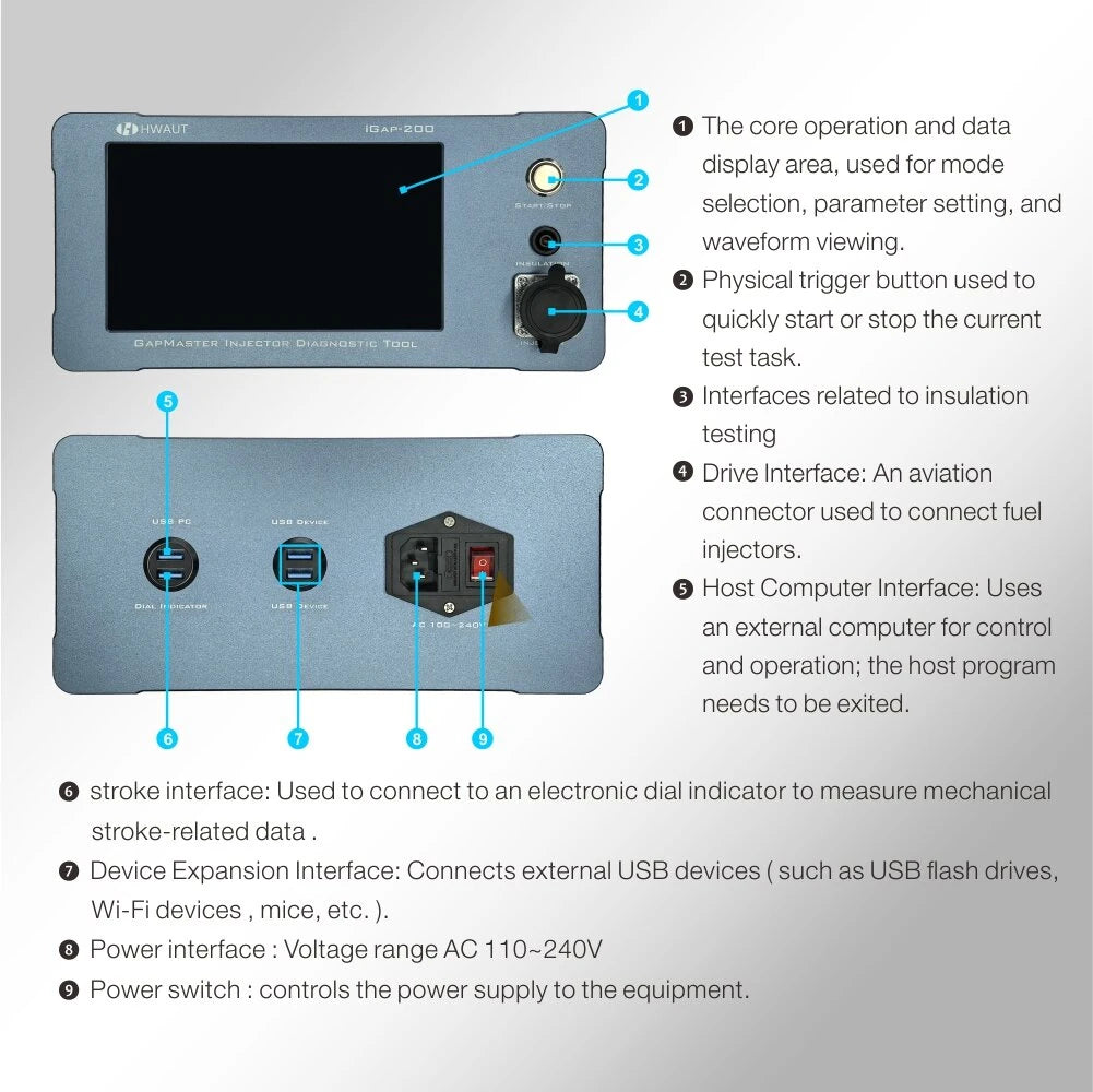 Common Rail Piezo Injector Tester 7-Inch Touchscreen AC 100V-240V 1-30Hz 0-6000us Embedded Intelligent Control System