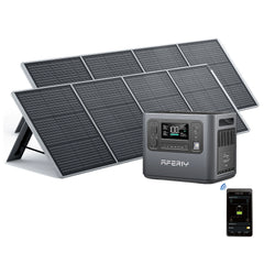2400W 2048Wh LiFePO4 Portable Power Station with 2 x 200W Solar Panels, UK Plug, App Control & UPS for Camping & Home Backup