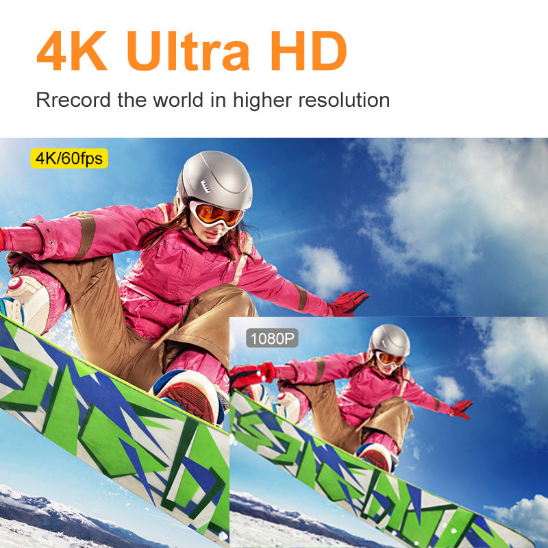 4K 60FPS WiFi Camera with Dual Color Screen 170° Wide Viewing 30M Waterproof EIS Anti-shake Outdoors Sports Camera