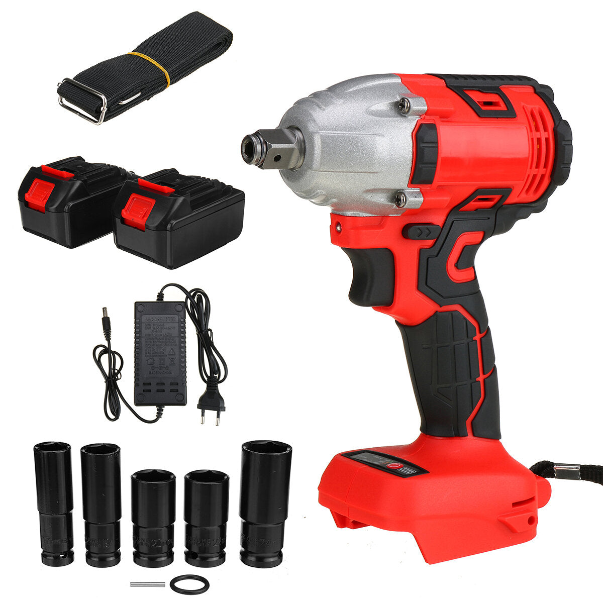330NM 3000RPM Electric Cordless Brushless Impact Wrench W/ 1 or 2pcs Battery & 5pcs Sockets