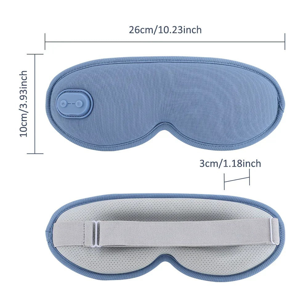 Heated 3D Sleep Eye Mask with Vibration, Hot Compress, Adjustable Temperature, Reduces Dark Circles & Puffiness - Blue
