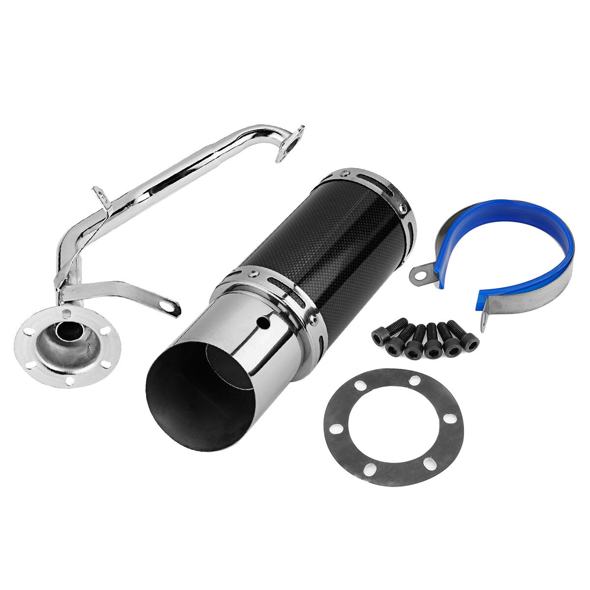 50mm/2in Motorcycle Exhaust System Stainless Steel Short Carbon Fiber For GY6 150cc 4 Stroke Scooter