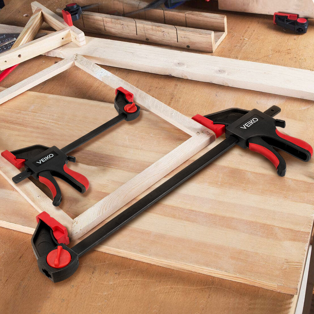 4Pcs Quick-Grip Bar Clamps 6/12 Inch, One-Handed Spreader, 100KG Load Limit, Durable Steel, Non-Slip Pads, Red