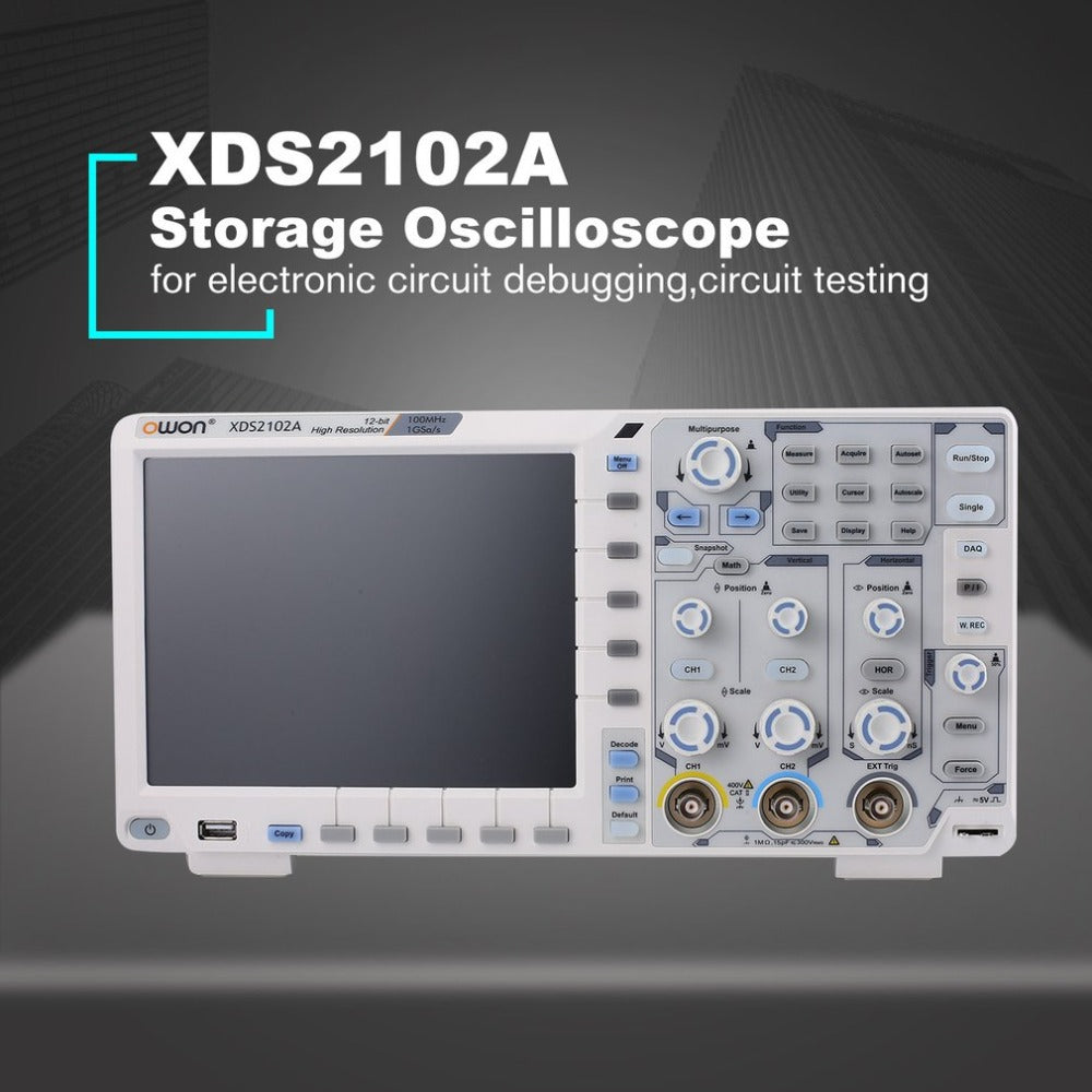 100MHz Digital Storage Oscilloscope, 2 Channels, 12-Bit Resolution, 1GS/s Sampling & 8-Inch LCD Display