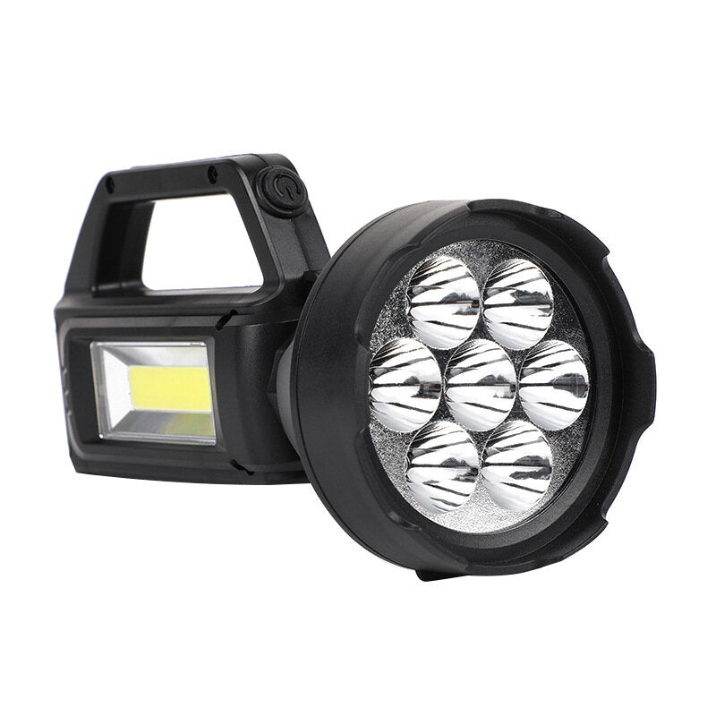7LED Solar Rechargeable Portable Flashlight with COB Side Light USB Charging Super Bright LED Torch Search Light for Outdoor Camping Working Emergency