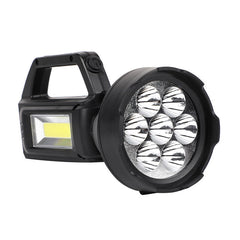 7LED Solar Rechargeable Portable Flashlight with COB Side Light USB Charging Super Bright LED Torch Search Light for Outdoor Camping Working Emergency