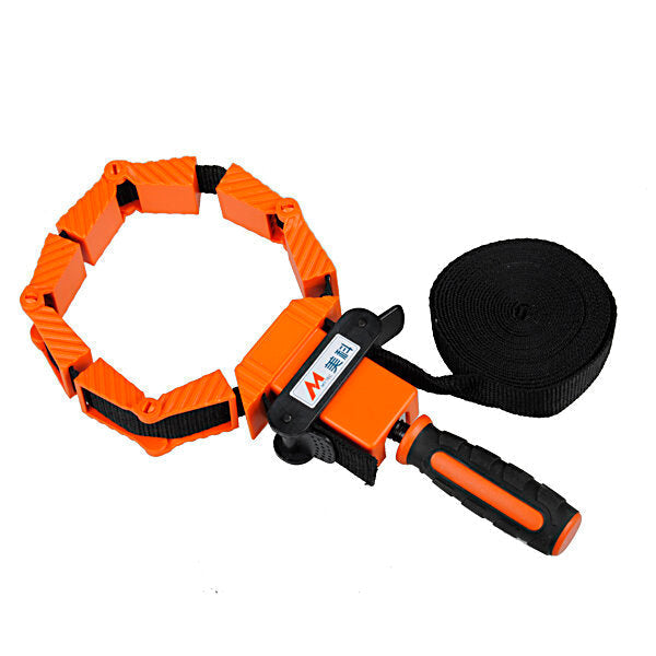 Adjustable Ergonomic Strap Clamp with 15ft Nylon Belt, 1000lbs Strength, for Woodwork & Framing Projects - Orange