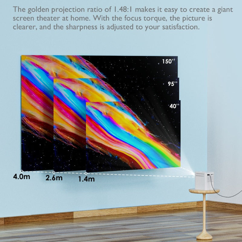 Mini Smart Projector Android 10.0, WiFi, 2+16GB, Portable Movie Projector for iOS/Android/HDMI/USB - Ideal for Office, School, Events