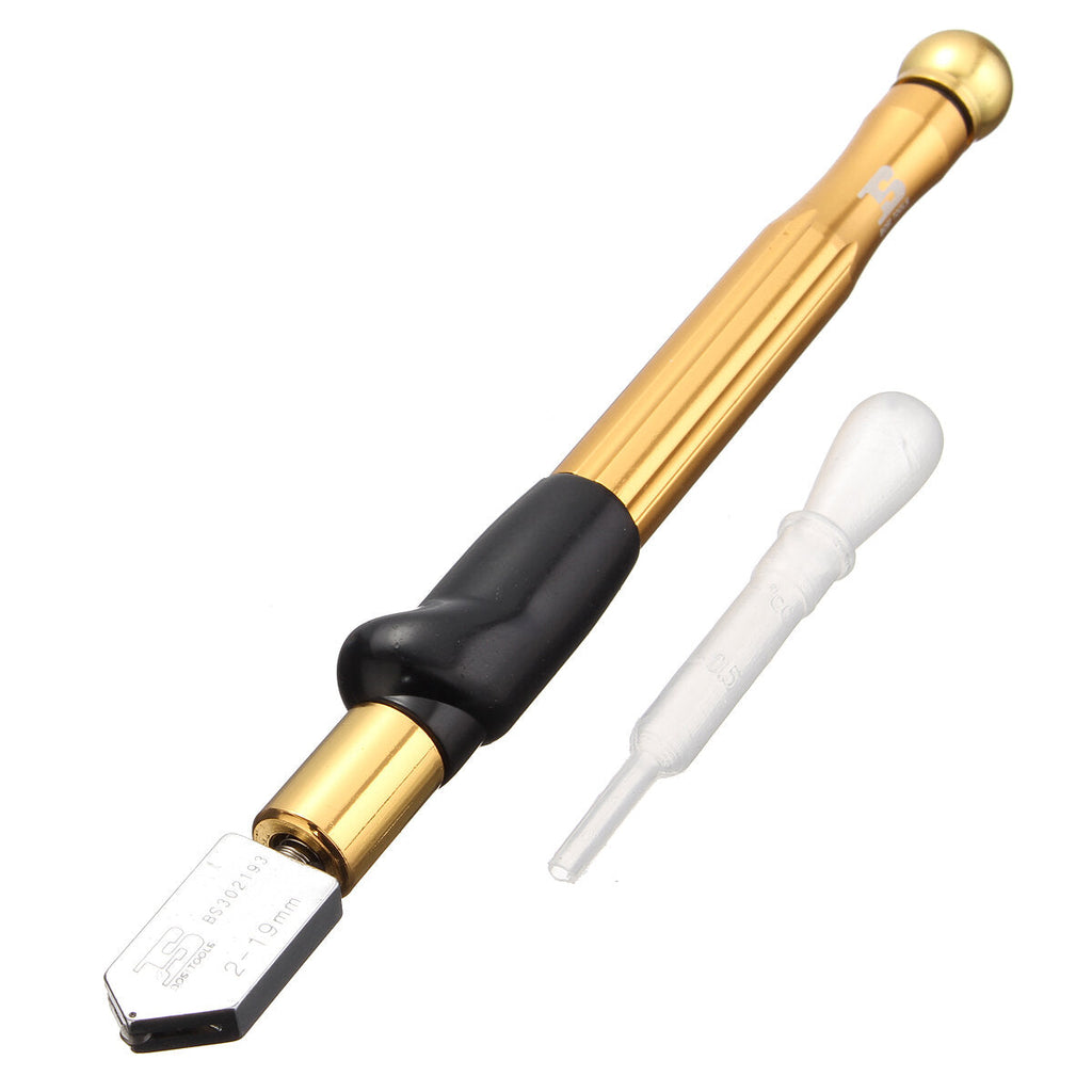 Portable Glass Cutter Anti Slip Handle Diamond Minerals Tipped Glass Cutter for 2-19mm Glass Gold