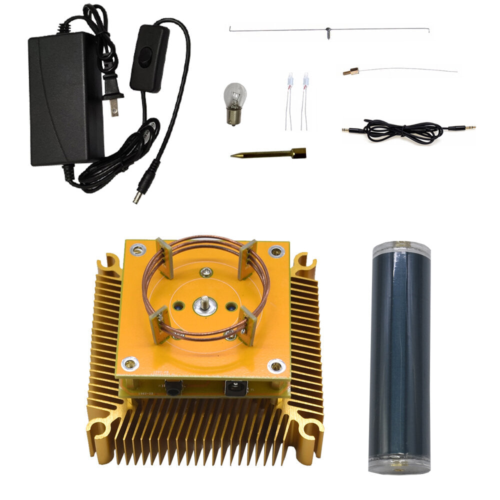 110V-220V Music Tesla Blue Coil Gold Base Finished Product Wireless Transmission Sound Power Model