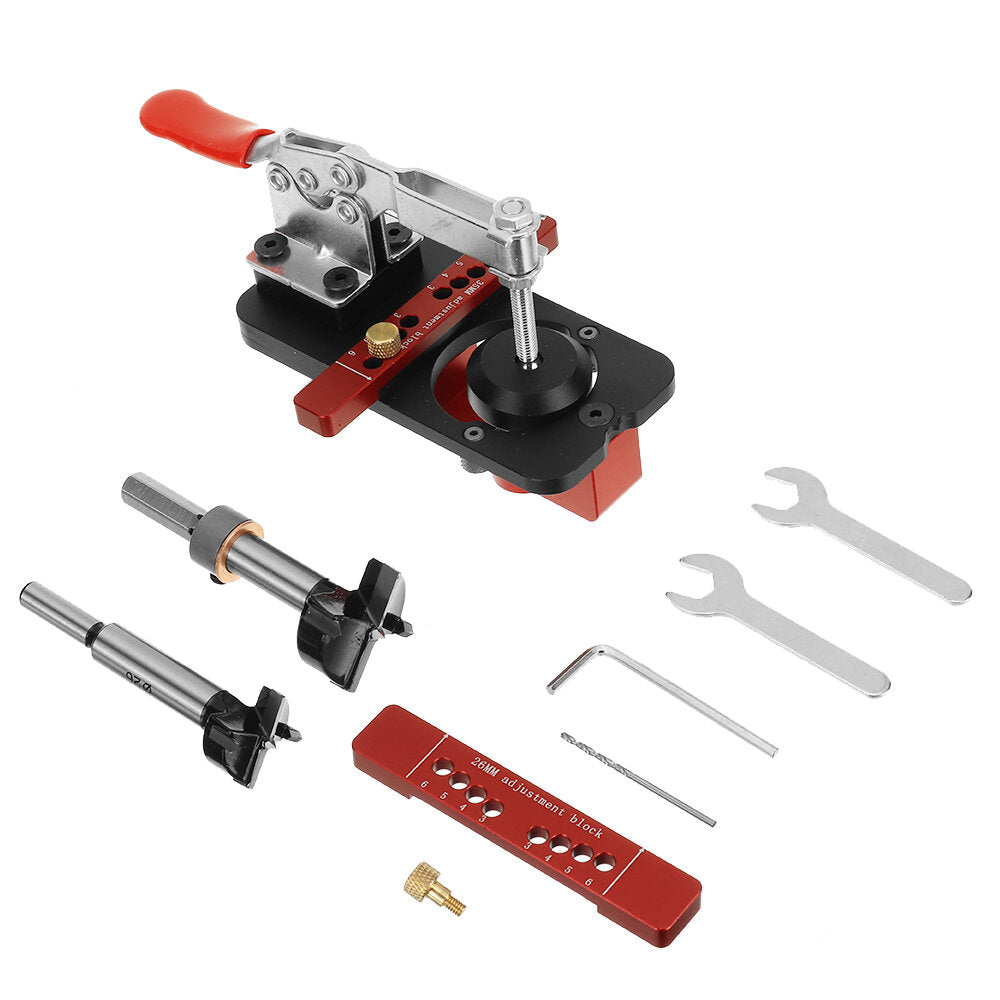 Hinge Boring Tool Set - 35mm/26mm Hole Opener, Adjustable Depth, ABS & Aluminum, Red/Black, Woodworking Accessory