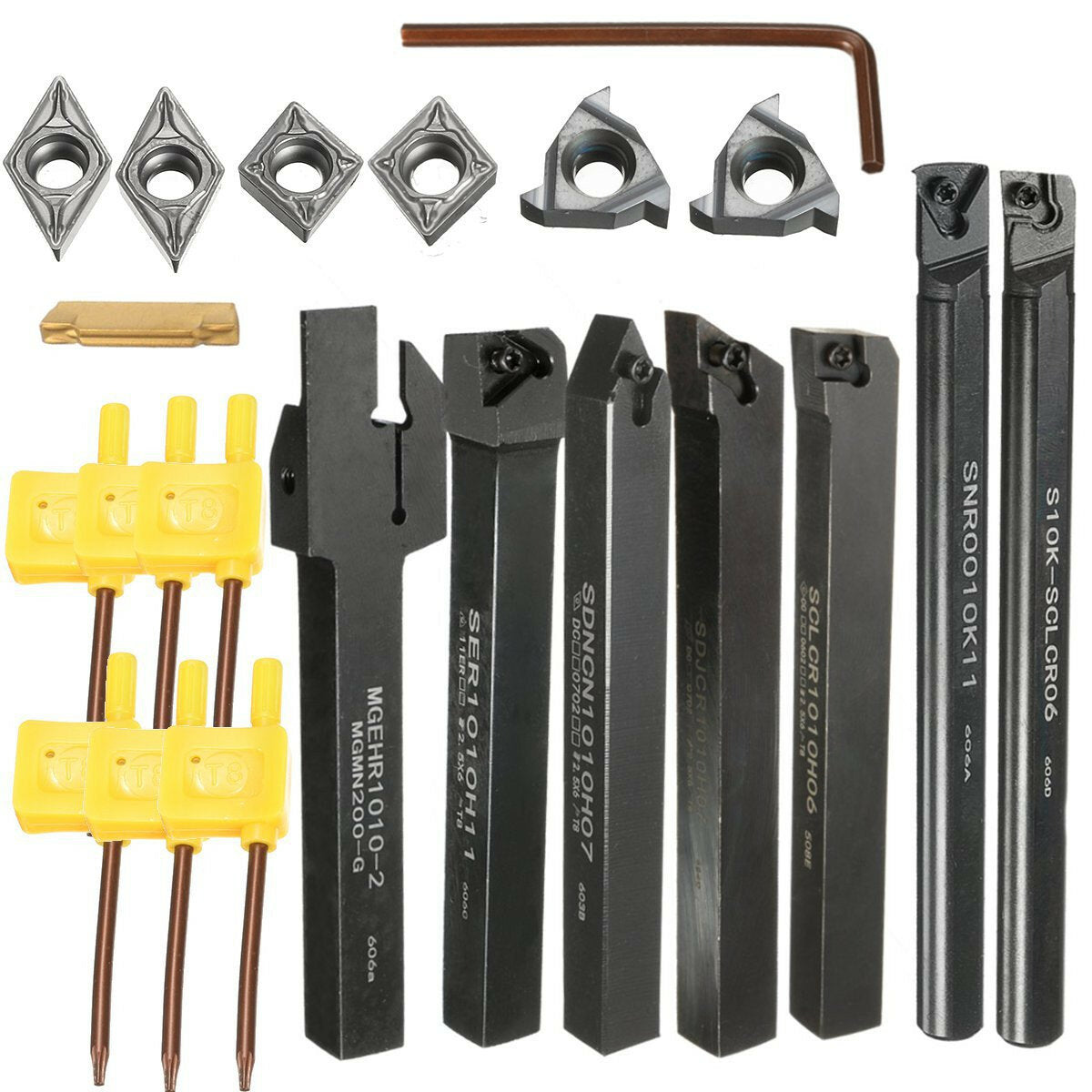 7pcs 10mm Shank Lathe Turning Tool Holder Boring Bar With Carbide Inserts