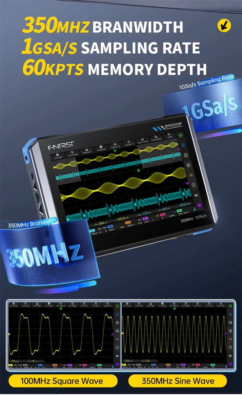 4-IN-1 350MHz 1GSPS Tablet Oscilloscope Signal Generator Spectrum Analyzer Frequency Response Analyzer