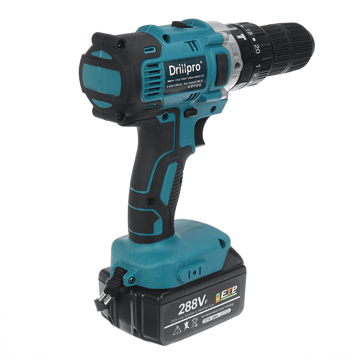 3 in 1 Cordless Impact Drill 13mm Chuck LED Flat Drill Screwdriver Hammer W/ 1/2pcs Battery