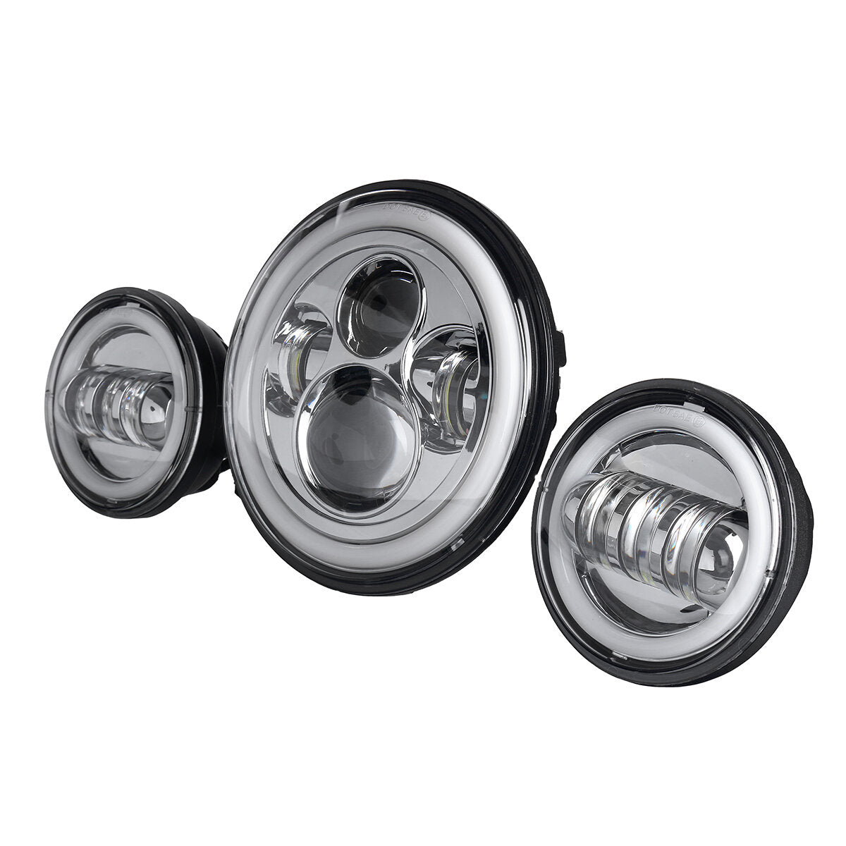 Motorcycle 7" LED Projector Headlight + 4.5" Passing Auxiliary Light With Aperture White And Yellow Bicolor