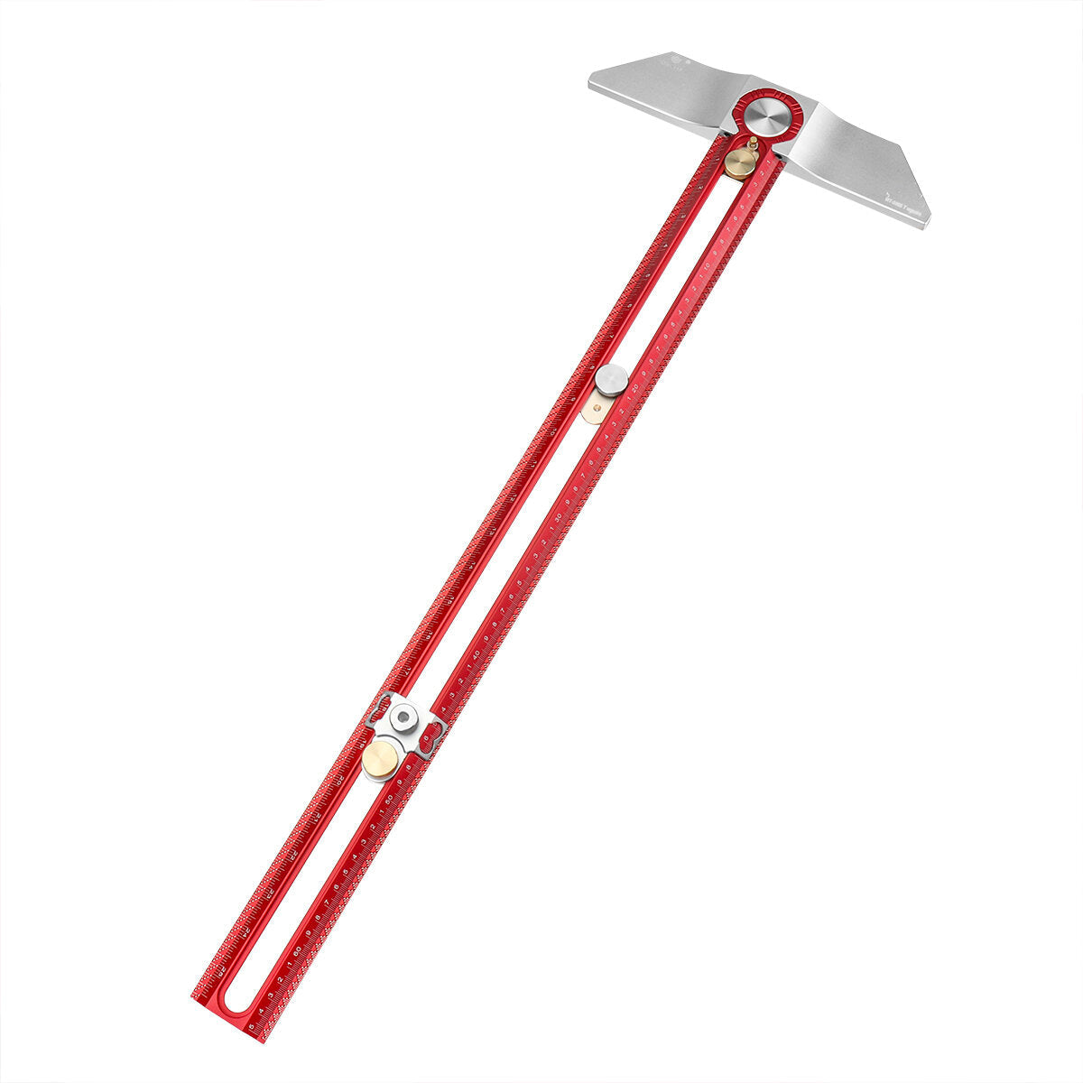 Metric Woodworking Line Scriber T-Square Ruler, Aluminum Alloy, 650mm, Hole Positioning Gauge, Red/Silver