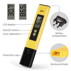 PH Meter for Water Hydroponics Digital PH Tester Pen Pocket Size Yellow