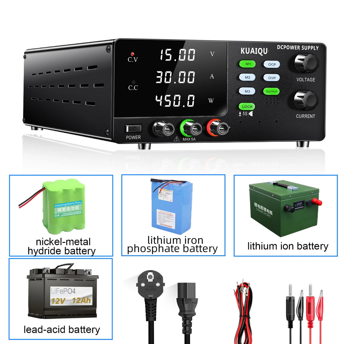 R-SPS3020C Adjustable DC Bench Power Supply & Battery Charger, 0-60V/0-30A Options, 450W/600W/900W/1200W & OCP Protection