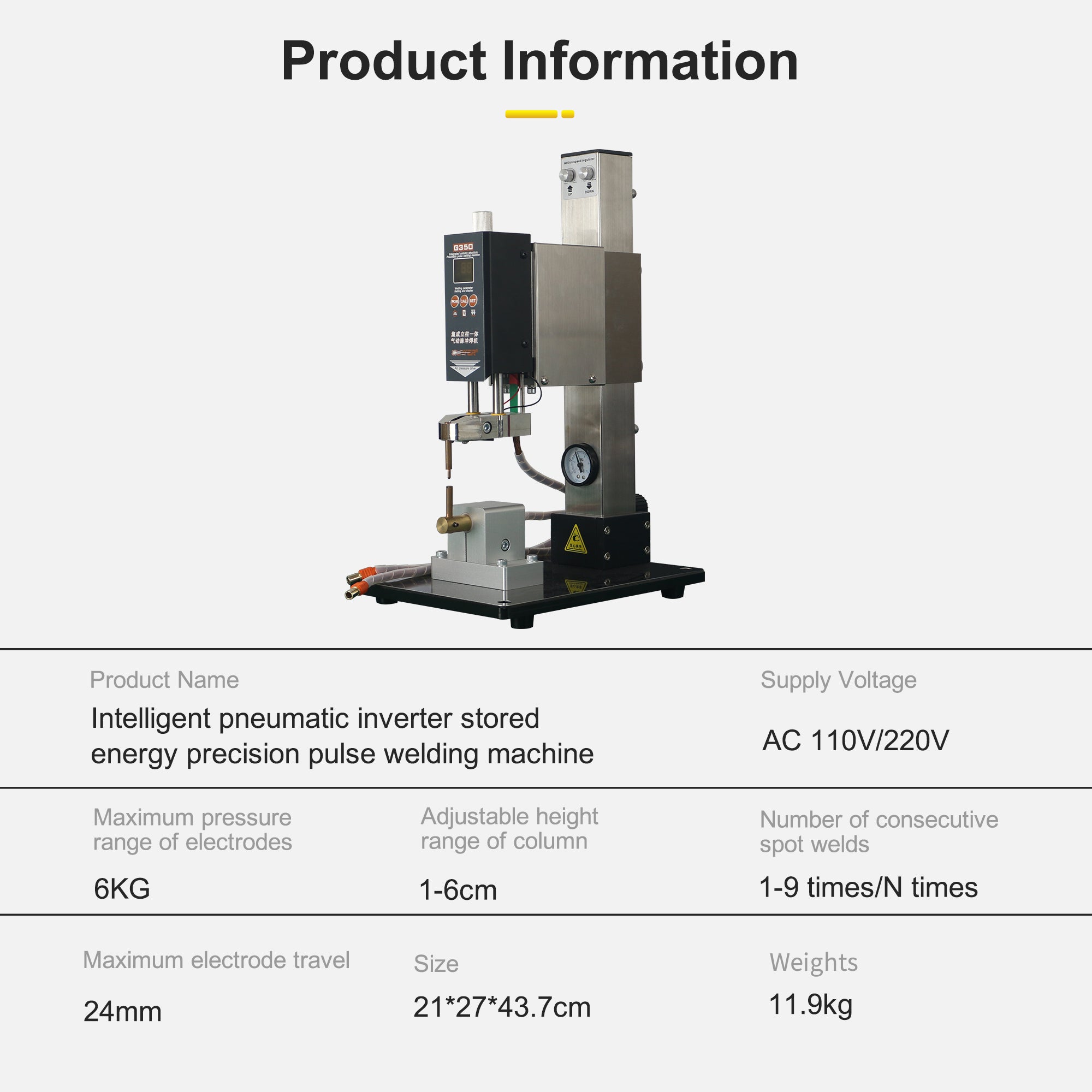 Pneumatic Column Spot Welder 6KG Pressure Butt Welding Machine For Lithium Battery Pack