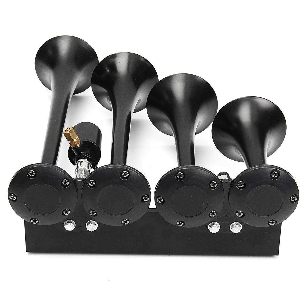 12V Loud 149dB Four Trumpet Train Air Horn Metal Black For Car Truck Boat