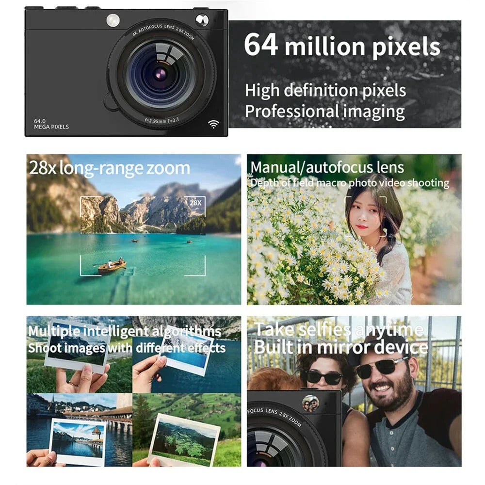 4K Digital Camera 2.83 Inch IPS Display Screen 28X Optical Zoom Portable Vlogging Camera for Beginner Photography HD Video Recording
