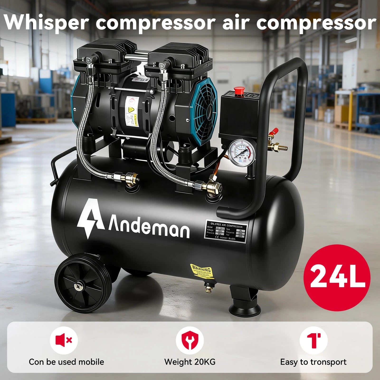 1200H-24 air compressor, oil-free, quiet, low-frequency 230V, 50HZ, 24L, 150W, custom model, high efficiency and low noise