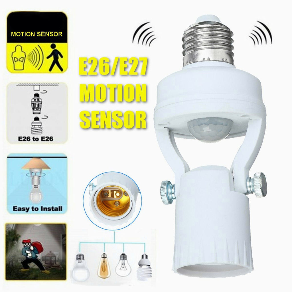 110-240V Infrared Motion Light Sensor Intelligent Bulb Lamp Base Switch E26/E27