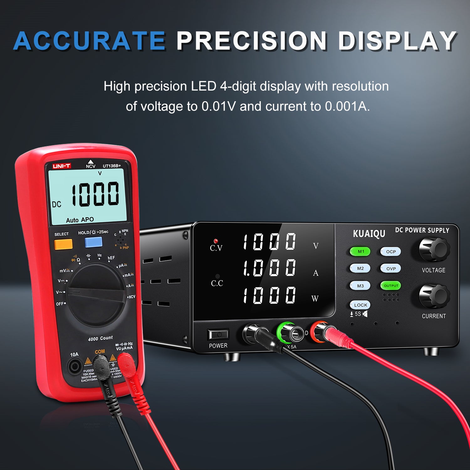 DC Power Supply 400V 600V 800V 1000V 1A RS-232 USB ommunication interfaces 4-Digit LCD Dual-Knob Encoder Memory Function OCP OVP Lock Bench Power Supply