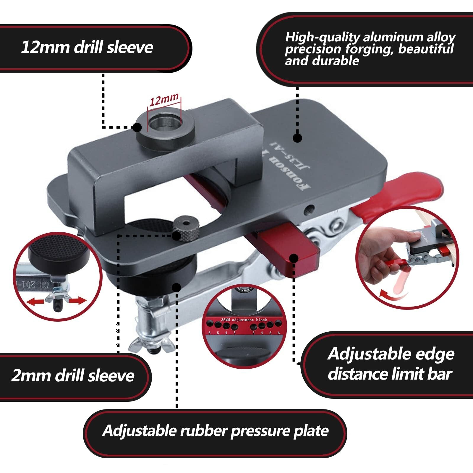 Premium Aluminum Concealed Hinge Jig - Adjustable, Precision Drilling, Multiple Offsets for Cabinet Making, Easy Setup
