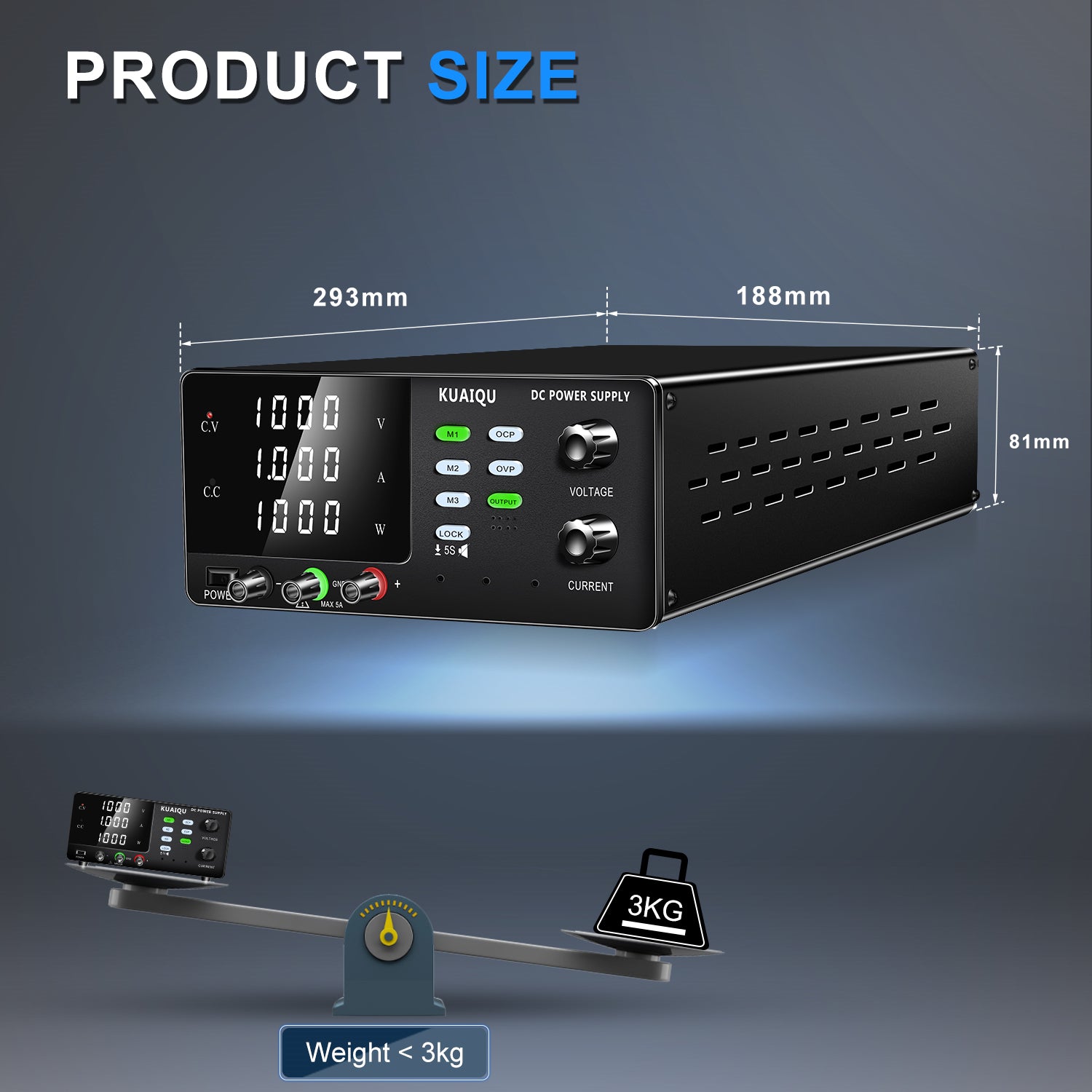 DC Power Supply 400V 600V 800V 1000V 1A RS-232 USB ommunication interfaces 4-Digit LCD Dual-Knob Encoder Memory Function OCP OVP Lock Bench Power Supply