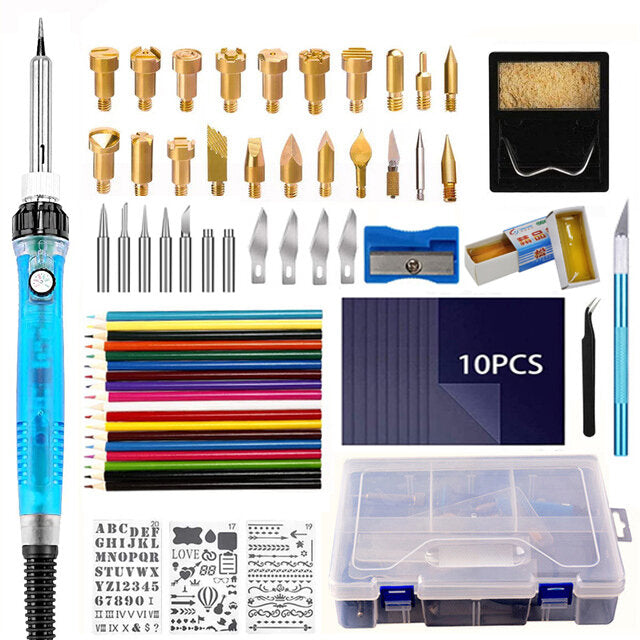 DIY 99Pcs Wood Burning Kit Engraving Tool with Switch Thermostat Soldering Iron Pen Kit