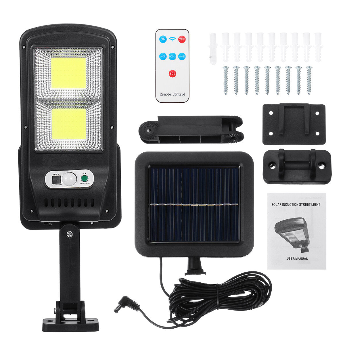 LED COB Solar Wall Light Garden Security Street Lamp PIR Motion Sensor + Remote