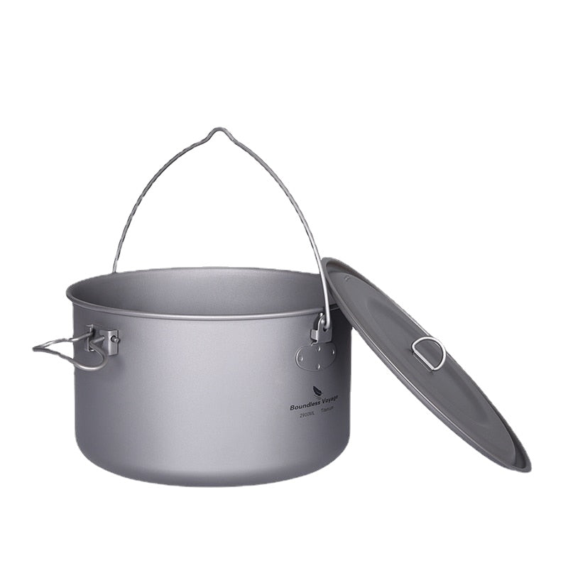 Big Capacity Titanium Camping Pot Outdoor Hanging Pot Portable Camping Picnic Water Cup