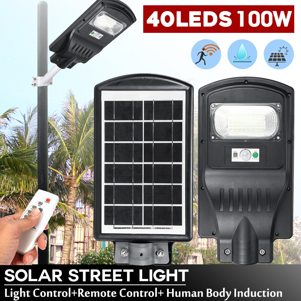 30W LED Solar Light PIR Induction Outdoor Street Wall Lamp + Remote Control